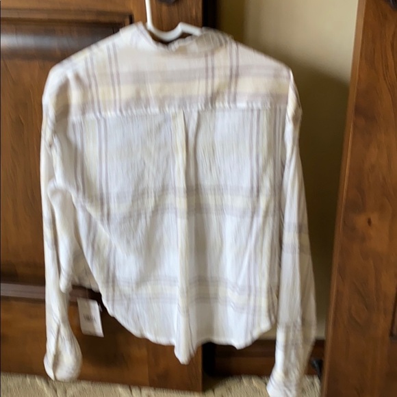 Free People Cutie Plaid Button Down Shirt Top Blouse Dolman Sleeves Ivory .NWT - Picture 3 of 4